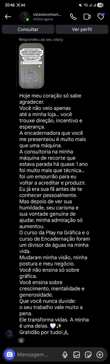 Depoimento aluna - hoje meu coração só sabe agradecer