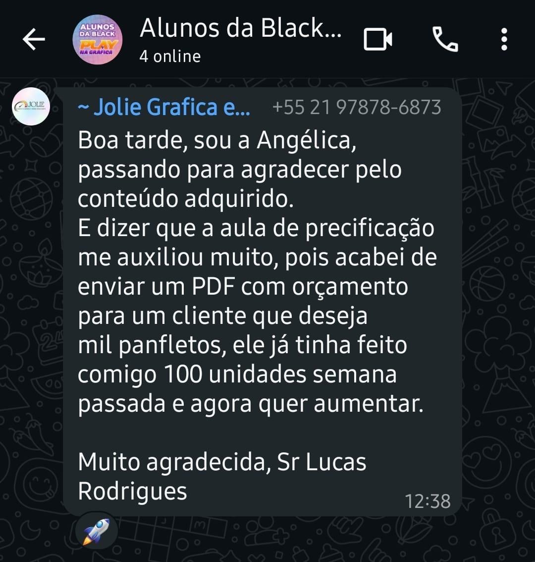 Depoimento Angélica - precificação me auxiliou muito